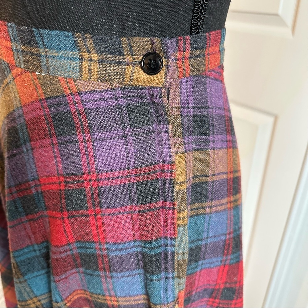 Daniel Place Vintage A-line Pink Teal Purple Mustard Wool Blend Plaid Skirt - Picture 3 of 5